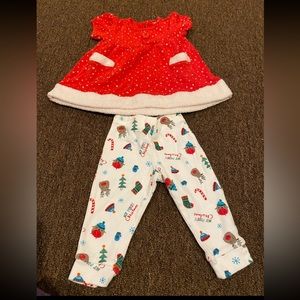 EUC 2Pc Set F&F Baby girl 6mo Christmas outfit red dress top pants bottoms F&F